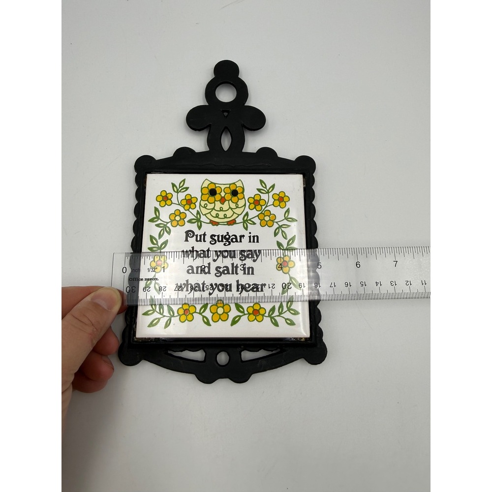 Vintage Kitchen Owl Tile Trivet Sugar in What You Say Cottagecore Grandmacore - Picture 2 of 5